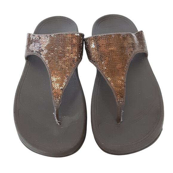 Fit Flop Electra Sequin Toe Post Sandals Womens 6 Tan Thong Shoe Orthotic - Picture 4 of 8